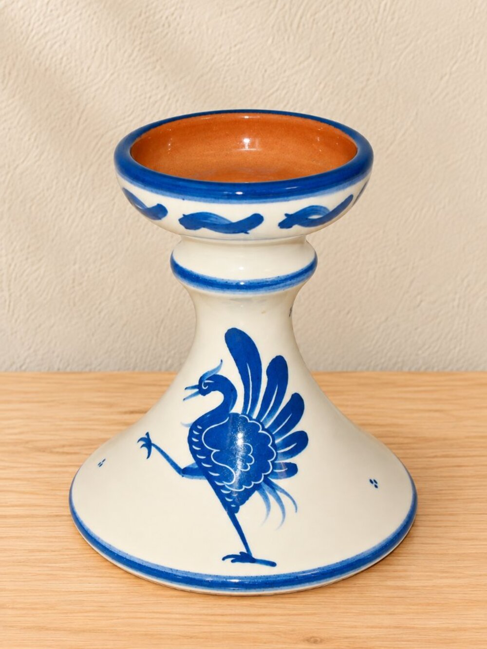 Vintage Belgian Art Pottery Candle Holder Blue Bird Bulle 91 Dubuis Bossharol
